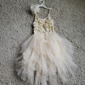 Tutu Du Monde Girl Chic Cream Tulle Dress with Floral Details